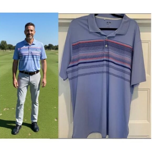 Adidas Men Clima Cool Blue & Orange Stripe Golf Short Sleeve Polo Shirt 2XL - Picture 1 of 6